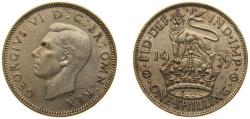 World Coins - Great Britain United Kingdom 1939 1 Shilling - George VI (English crest; with 'IND:IMP') Silver (.500) (11052600) 5.66g XF KM 853 Sp 4082