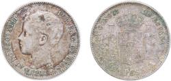 World Coins - Spain Kingdom 1901 *19-01 SMV 1 Peseta - Alfonso XIII (3rd portrait) Silver (.835) (8449000) 4.97g VF KM 706 Cal 41
