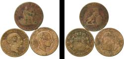 World Coins - Spain Kingdom 1870 - 1879 5 Centimos (3 coins) Copper La Seca Mint 13.8g F