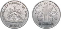 World Coins - Trinidad and Tobago British colony 1979 1 Dollar (FAO) Copper-nickel (1000000) 12.8g UNC KM 38 Schön 37