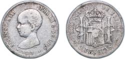 World Coins - Spain Kingdom 1889 *18-? MPM 2 Pesetas - Alfonso XIII (1st portrait) Silver (.835) Royal Mint of Spain (559000) 9.79g VF KM 692 Cal 29