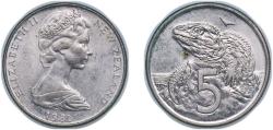 World Coins - New Zealand 1981 5 Cents - Elizabeth II (2nd portrait) Copper-nickel 2.82g UNC KM 34.1 KM 34.2