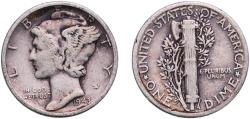 Us Coins - United States Federal republic 1943 1 Dime "Mercury Dime" Silver (.900) Philadelphia Mint (191710000) 2.46g VF  KM 140 Schön 133