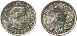 World Coins - Switzerland Federal State 1979 5 Rappen (Libertas; copper-nickel) Copper-nickel (75% copper, 25% nickel, non-magnetic) Bern Mint (27010000) 2.01g UNC  HMZ 2 1212 Divo/Tob19 319 KM