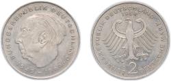 World Coins - Germany Federal Republic of Germany 1984 D 2 Deutsche Mark (Theodor Heuss) Copper-nickel clad nickel (Cladding: 75% Copper, 25% Nickel; Core: 100% Nickel) Munich Mint (52000) 7g A