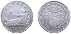 World Coins - Spain Provisional Government 1869 *6-9 SNM 50 Centimos Silver (.835) Madrid Mint (452726) 2.5g VF KM651