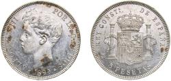 World Coins - Spain Kingdom 1899 *18-99 SGV 5 Pesetas - Alfonso XIII (3rd portrait) Silver (.900) Madrid Mint (13930000) 25g UNC KM 707