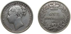 World Coins - Great Britain 1884 1 Shilling - Victoria (1st portrait; 'Young Head') Silver (.925) Royal Mint (Tower Hill) (3923900) 5.66g VF KM734 Sp3902-7