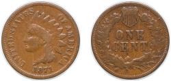 Us Coins - United States Federal republic 1871 1 Cent "Indian Head Cent" Bronze (.950 copper, .050 tin and zinc) (3929500) 3.11g VF Scratches KM 90a Schön 117a