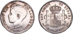 World Coins - Spain Kingdom 1897 *18-?7 MSM 5 Pesetas - Alfonso XIII (Sevillian counterfeit in silver) Silver (.900) 25g VF KM 707
