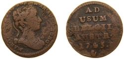 World Coins - Belgium Austrian Netherlands Possession 1745 hand 1 Liard / Oord - Maria Theresia Copper Antwerp Mint 3.55g VF KM 1
