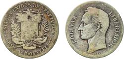 World Coins - Venezuela Republic 1905 2 Bolívares Silver (.835) (Copper .165) Paris Mint 9.63g F  Y 23 NCV mv2bs-aa