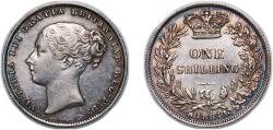 World Coins - Great Britain 1864 1 Shilling - Victoria (1st portrait; 'Young Head') Silver (.925) Royal Mint (Tower Hill) (4518300) 5.66g AU KM 734 Sp 3902-7