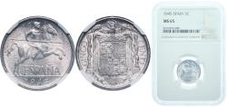 World Coins - Spain Nationalist Government 1945 5 Centimos Aluminium (97.5% aluminium, 2.5% copper) Royal Mint of Spain (221500000) 1.2g NGC MS 65  KM 765 Cal 133 Schön 23