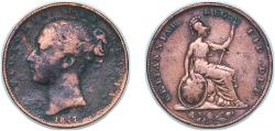 World Coins - Great Britain United Kingdom 1847 1 Farthing - Victoria (1st portrait) Copper Royal Mint (Tower Hill) (3879700) 4.72g VF KM 725 Sp 3950