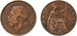 World Coins - Great Britain United Kingdom Kingdom 1911 ½ Penny - George V (1st portrait) Bronze (.950 Cu, .040 Sn, .015 Zn) Royal Mint (Tower Hill) (12570800) 5.56g VF  KM 809 Sp 4056