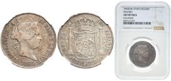 World Coins - Spain Kingdom 1868 *18-68 1 Escudo - Isabel II Silver (.900) Madrid Mint 13g NGC AU KM 626.1 Cal 254 Aureo 567