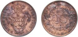World Coins - Portugal Azores Kingdom 1865 20 Réis - Luiz I Copper (178000) 11.92g VF KM 15 Gomes L1 03