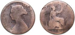 World Coins - Great Britain United Kingdom 1861 ½ Penny - Victoria (2nd portrait; 1st type) Bronze 5.01g VF KM 748