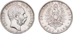 World Coins - Germany Kingdom of Saxony Second Empire 1875 E 5 Mark - Albert Silver (.900) Muldenhütten Mint (494000) 27.59g XF  KM 1237 J 122 Dav GT III 900