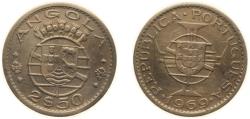 World Coins - Angola Portuguese Overseas Province 1969 2.50 Escudos Copper-nickel Lisbon Mint (5000000) 3.5g XF KM 77 Schön 17