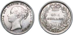 World Coins - Great Britain Kingdom 1846 1 Shilling - Victoria (1st portrait; 'Young Head') Silver (.925) (4031200) 5.7g UNC KM 734 Sp 3902-7