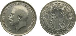 World Coins - Great Britain United Kingdom 1916 ½ Crown - George V (1st type) Silver (.925) 14.14g VF KM818.1 Sp4011