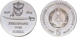 World Coins - Germany German Democratic Republic Democratic republic 1976 A 5 Mark (Ferdinand von Schill) Nickel brass Berlin Mint (100216) 12.32g UNC KM 60