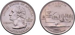 Us Coins - United States Federal republic 2005 D ¼ Dollar "Washington Quarter" (Minnesota) Copper-nickel clad copper Denver Mint (248400000) 5.73g BU  KM 371 Schön 371