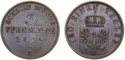 World Coins - Germany States Kingdom of Prussia Wilhelm I 1872 A 3 Pfenninge 4.6g