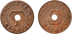 World Coins - Norway Kingdom ND Transport Token - Trondheim Sporvei (Trondheim) Copper 2.69g UNC  Øverland 28.3