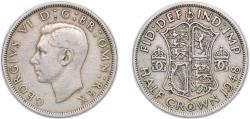 World Coins - Great Britain United Kingdom 1948 ½ Crown - George VI (2nd type; with 'IND:IMP') Copper-nickel (75% Cu, 25% Ni) Royal Mint (Tower Hill) (71164700) 14g VF KM 866 Sp 4101