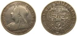 World Coins - Great Britain United Kingdom 1896 1 Shilling - Victoria (3rd portrait; 'Old Head') Silver (.925) (9264500) 5.5g VF KM 780 Sp 3940