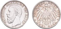 World Coins - Germany Grand Duchy of Baden German states 1896 G 2 Mark - Frederick I Silver (.900) Staatliche Münze Baden-Württemberg Mint (214000) 10.96g VF  KM 269 J 28