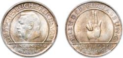 World Coins - Germany - 1871-1948 Weimar Republic 1929 D 3 Reichsmark (Weimar Constitution) Silver (.500) (499114) 15.12g UNC KM 63 J 340 Schön DM 64