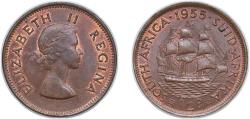 World Coins - South Africa 1955 ½ Penny - Elizabeth II (1st portrait) Copper (3774249) 5.73g UNC KM 45 Hern S74-81