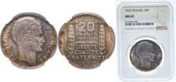 World Coins - France Third Republic 1933 20 Francs Silver (.680) Monnaie de Paris Mint (24447048) 20g NGC MS 65 F 400 F 400A Gad 852 KM 879