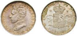 World Coins - Spain Kingdom 1905 *19-05 SMV 2 Pesetas - Alfonso XIII (4th portrait) Silver (.835) Madrid Mint (3589000) 10g UNC KM 725