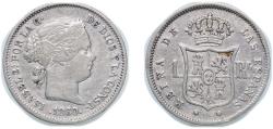 World Coins - Spain Kingdom 1860 1 Real - Isabel II Silver (.900) Madrid Mint 1.22g XF KM 606 Cal 401
