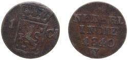 World Coins - Indonesia Netherlands East Indies Dutch colony 1840 W 1 Cent/Duit - Willem I Copper Surabaya Mint (461726000) 2.95g VF KM 290