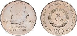 World Coins - Germany German Democratic Republic Democratic republic 1972 A 20 Mark (Friedrich von Schiller) Copper-nickel Berlin Mint (7480378) 15.08g UNC  KM 40 Schön 39 J 1537 AKS 25
