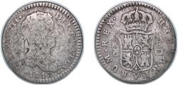 World Coins - Spain Kingdom 1813 CJ 1 Real - Ferdinand VII (Laureate bust; DEI · GRATIA) Silver (.812) Cadiz 2.85g VF  KM 462 Cal 1088