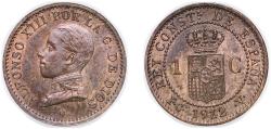 World Coins - Spain Kingdom 1912 *2 PCV 1 Centimo - Alfonso XIII (5th portrait) Bronze (95% copper, 4% tin, 1% zinc) (2109000) 1.09g UNC  KM 731 Cal 78