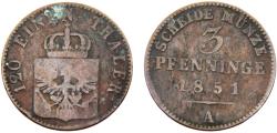World Coins - Germany State Kingdom of Prussia Friedrich Wilhelm IV 1851 A 3 Pfenninge