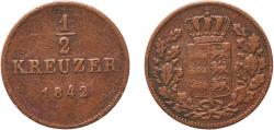 World Coins - Germany Kingdom of Württemberg German states 1842 ½ Kreuzer - Wilhelm I Copper Staatliche Münze Baden-Württemberg Mint (841124) 1.84g VF  AKS 115 KR 105 Jaeg 1 Wu 65 KM 585 Kahnt/