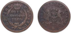 World Coins - Haiti 1850 2 Centimes Copper 4.27g VF KM 36