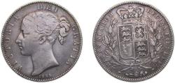 World Coins - Great Britain United Kingdom 1845 1 Crown - Victoria (1st portrait) Silver (.925) (159100) 27.95g VF KM 741 Sp 3882