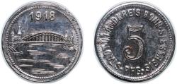 World Coins - Germany Districts of Bonn and Siegkreis 1918 5 Pfennig - Bonn-Siegkreis Iron 2.1g XF Funck 52.3 Men05 3224.1 Men18 4139.1