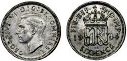 World Coins - Great Britain United Kingdom George VI 1944 6 Pence