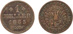 World Coins - Germany Free imperial city of Frankfurt German states 1865 1 Heller Copper (384000) 1.25g XF  AKS 35 Jaeg 6 FHI 31 KM 356